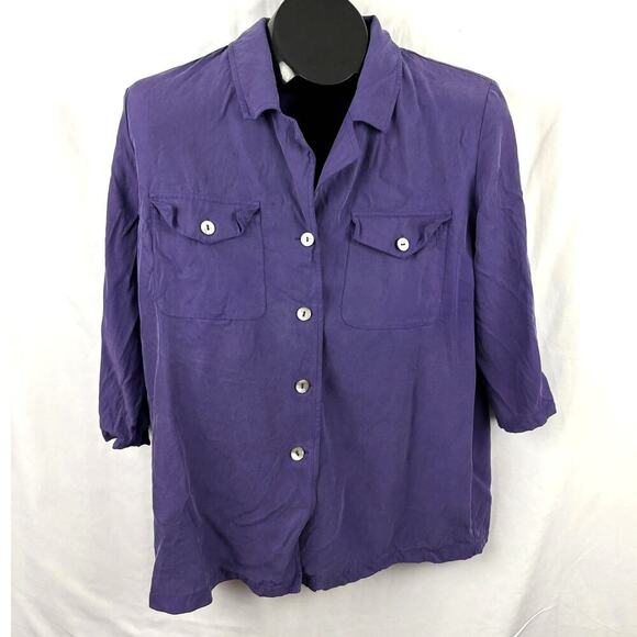 Saks Fifth Avenue Tops - REAL CLOTHES Saks Fifth Avenue Shirt Blouse Purple MEDIUM Womens 3/4 Sleeve